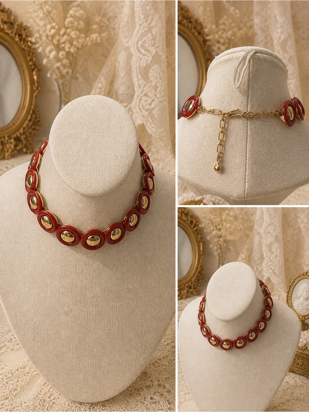 Crown Trifari Red & Gold Statement Necklace